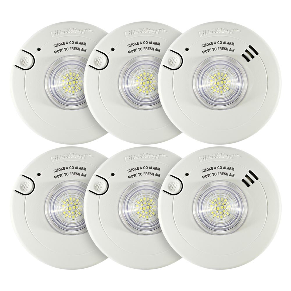 6 Pack Bundle of First Alert Hardwired Smoke & CO Alarm with LED Strobe Light and 10-Year Sealed Battery - 7030BSL (1038870)