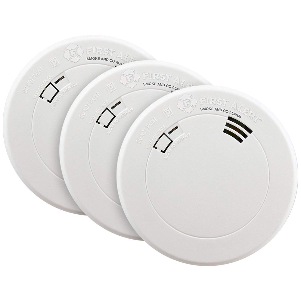 3 Pack Bundle of First Alert Compact 10 Year Combo Photoelectric Smoke & Carbon Monoxide Alarm with Voice & Location Feature - PRC710V