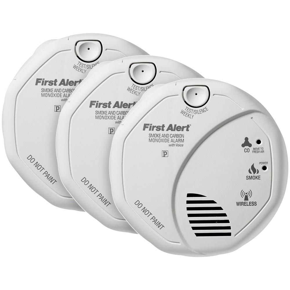 3 Pack Bundle of First Alert Wireless Interconnect Talking Battery Operated Smoke & Carbon Monoxide Alarm, SCO501CN-3ST